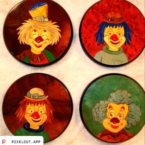 Round Vintage Wooden Clown Coasters